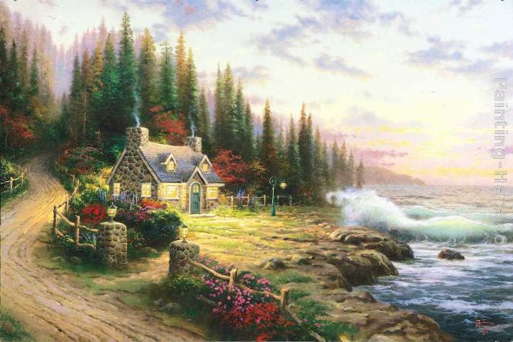Pine Cove Cottage painting - Thomas Kinkade Pine Cove Cottage art painting